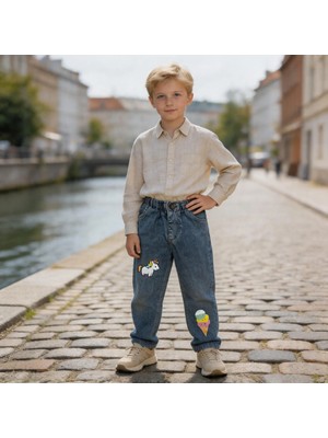 Kaizer Jeans Kar Mavi Dondurma Desenli Çocuk Pantolonu