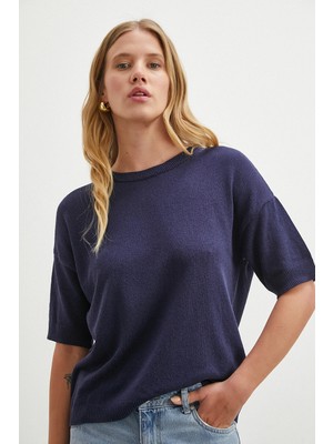 Never More Bisiklet Yaka Triko T-Shirt Lacivert