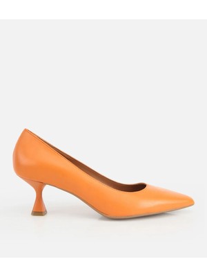 Hotiç Kadın Deri Turuncu Kısa Topuklu Stiletto
