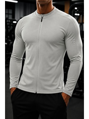Ghassy Co. Erkek Tam Fermuarlı Dalgıç Kumaş Uzun Kollu Slim Fit Esnek Spor Sweatshirt