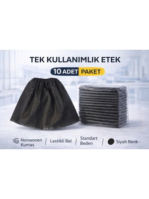 Bezos Tek Kullanımlık Etek 10 Adet Nonwoven Kumaş Siyah Lastikli Bel Standart Beden