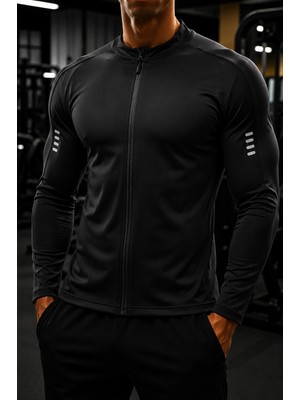 Ghassy Co. Erkek Tam Fermuarlı Dalgıç Kumaş Uzun Kollu Slim Fit Esnek Spor Sweatshirt