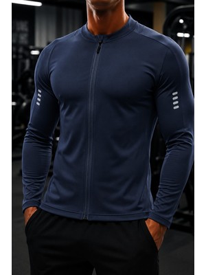 Ghassy Co. Erkek Tam Fermuarlı Dalgıç Kumaş Uzun Kollu Slim Fit Esnek Spor Sweatshirt