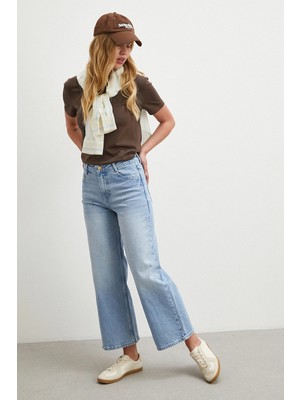 Never More Yüksek Bel Culotte Jean Mavi