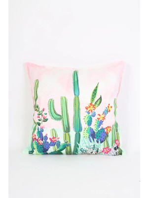 Ness Home Desenli Beyaz Süet Yastık /kırlent Kılıfı Fermuarlı 48X48 cm