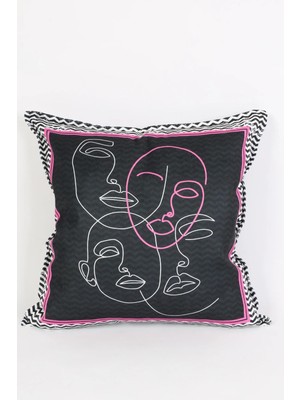 Ness Home Desenli Beyaz Süet Yastık /kırlent Kılıfı Fermuarlı 48X48 cm