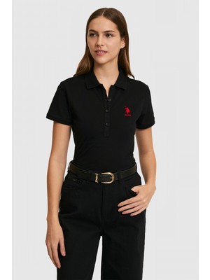 U.S. Polo Assn. Kadın Siyah Polo Yaka Basic Tişört 50321798-VR046