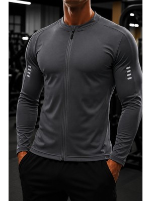 Ghassy Co. Erkek Tam Fermuarlı Dalgıç Kumaş Uzun Kollu Slim Fit Esnek Spor Sweatshirt