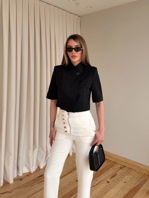 Laluvia Siyah Kısa Kollu Crop Ceket - 504368