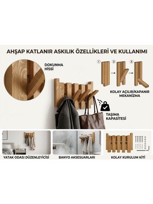 Doğal Ahşap Vestiyer Ahşap Askılık Piano Askılık 4 Lü