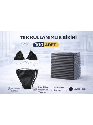 Bezos Tek Kullanımlık Bikini 100 Adet Nonwoven Kumaş Siyah Lastikli ve Bağlamalı Standart Beden