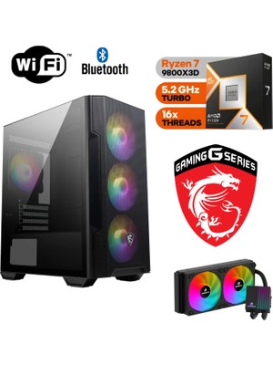 MSI Şafak-Gaming Pc | Amd Ryzen 7 9800X3D | 32GB Ddr5 Ram | 1tb M.2 SSD (5000/4000) | Win 11 Pro | Wi-Fi + Bt | Profesyonel Oyuncu Bilgisayarı