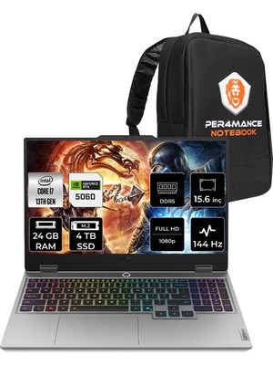 Lenovo Loq Intel Core I7 13700HX 24GB Ram 4tb SSD RTX5060/8GB 100W 15.6" Fhd 144Hz Freedos Gaming Laptop 83JE00LFTRP315