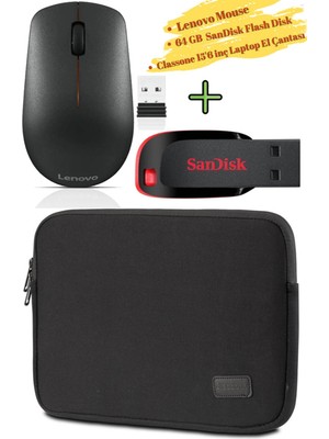 Lenovo Mouse 400, Classone 15.6 Inç Su Geçirmez Laptop Çantası 64 GB Flash Bellek, Flash Disk