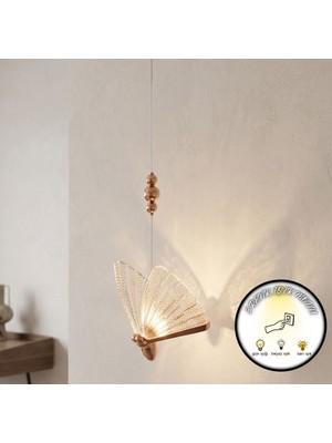 Bella Lighting Kelebek Tasarım Tekli Sarkıt Avize 3 Renk Ledli Yatak Odası Salon Oturma Odası