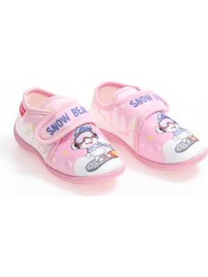 Gezer Kız Bebe Panduf Ayakkabı PVC Malzemeden Pembe Renkli Cırtlı Desenli Kışlık