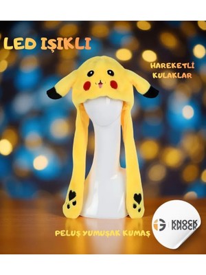 Knock Knock Pokemon Pikachu Hareketli ve Işıklı Peluş Şapka