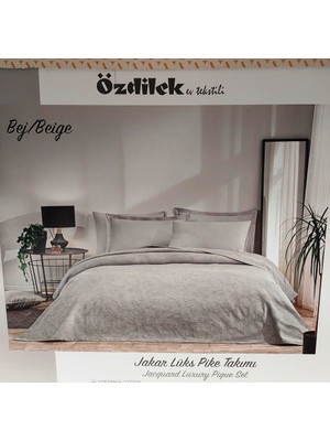 Özdilek Rf -Bej- Jakar Lux (Z) Tek Kişilik Pike Takımı (2 Yastık Kılıflı)