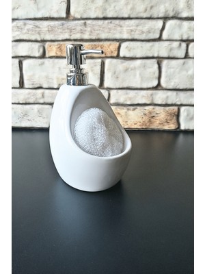 Elegancev Seramik Süngerli Sıvı Sabunluk- Beyaz-19 cm