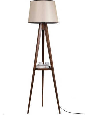 Lumexx Modern Sehbalı Tripod Ceviz Lambader Renkli Abajur ile Salon İçin Şık ve Dekoratif Aydınlatma