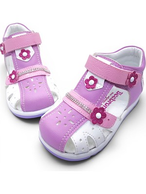 Beebron Ortopedik Kız Bebek ve Çocuk Sandaleti KBTKL2407 Lila Beyaz Pembe 24