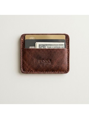 Pinka Leather Vertex Modeli %100 El Yapımı ve Hakiki Deri Minimalist 4 +1 Bölmeli Kartlık