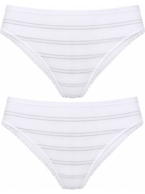 Hepsine Rakip 2li Kadın Sim Çizgili Bikini Yüksek Bel Ince Lastik Ekonomik