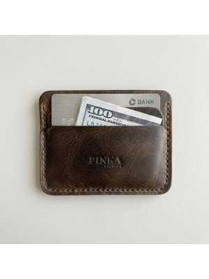 Pinka Leather Vertex Modeli %100 El Yapımı ve Hakiki Deri Minimalist 4 +1 Bölmeli Kartlık