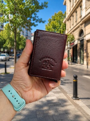 Newish Polo Mekanizmalı Rfid Özellikli Cüzdan Kredi Kartlık Hakiki Deri - Koyu Kahverengi