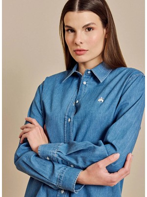 Brooks Brothers Mavi Kadın Denim Gömlek BBSS26FDS001