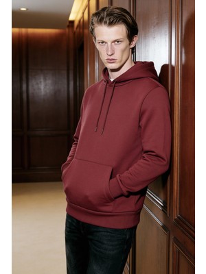 Altınyıldız Classics Erkek Bordo Standart Fit Içi Polarlı 3 Iplik Kapüşonlu Kanguru Cepli Pamuklu Sweatshirt