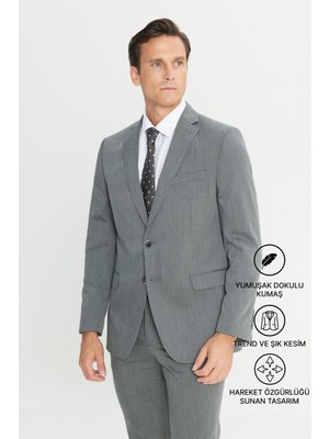 Altınyıldız Classics Erkek Gri Slim Fit Dar Kesim Mono Yaka Takım Elbise