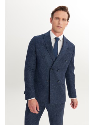 Altınyıldız Classics Erkek Lacivert Slim Fit Dar Kesim Kırlangıç Yaka Desenli Takım Elbise