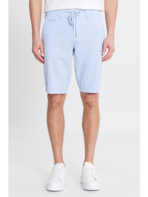 Altınyıldız Classics Erkek Beyaz-Mavi Slim Fit Dar Kesim Yan Cepli Gofre Desenli Şort