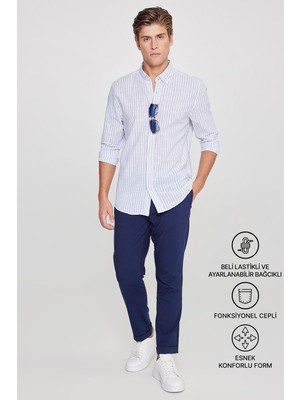 Altınyıldız Classics Erkek Lacivert Diz İzi Yapmayan Beli Bağlamalı Yan Cepli Jogger Pantolon Slim Fit Rahat Kesim