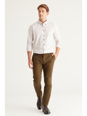 Altınyıldız Classics Erkek Haki Slim Fit Dar Kesim Yan Cepli Pamuklu Esnek Pantolon