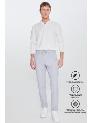 Altınyıldız Classics Erkek Koyu Gri Slim Fit Dar Kesim Beli Bağlamalı Yan Cepli Casual Jogger Pantolon