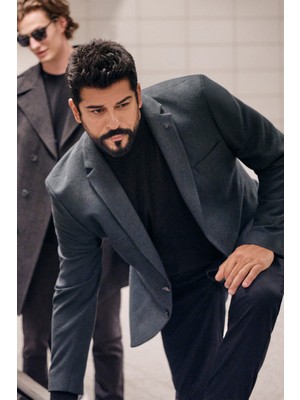 Altınyıldız Classics Erkek Yeşil Slim Fit Dar Kesim Mono Yaka Desenli Yünlü Blazer Ceket