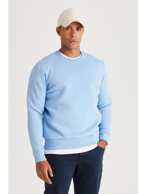 Altınyıldız Classics Erkek Açık Mavi Standart Fit Normal Kesim Içi Polarlı 3 Iplik Bisiklet Yaka Pamuklu Sweatshirt