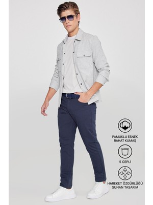 Altınyıldız Classics Erkek Lacivert Diz İzi Yapmayan Slim Fit Dar Kesim 5 Cep Pamuklu Kanvas Esnek Chino Pantolon