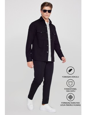 Altınyıldız Classics Erkek Siyah Slim Fit Dar Kesim Beli Bağlamalı Yan Cepli Casual Jogger Pantolon
