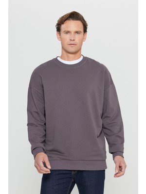 Altınyıldız Classics Erkek Koyu Gri Oversize Bol Kesim 3 İplik Bisiklet Yaka Pamuklu Sweatshirt