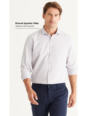Altınyıldız Classics Erkek Gri Kolay Ütülenebilir Slim Fit Dar Kesim Italyan Yaka Armürlü Gömlek