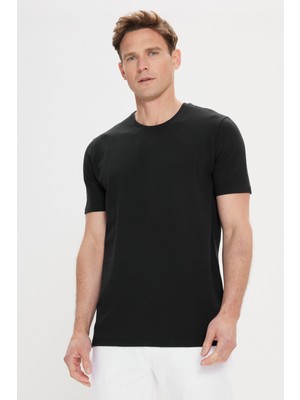 Altınyıldız Classics Erkek Siyah Slim Fit Dar Kesim Modal Bisiklet Yaka Yumuşak Tuşeli Esnek Basic Tişört