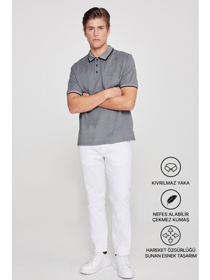 Altınyıldız Classics Erkek Çekmeyen Pamuklu Kumaş Regular Fit Rahat Kesim Siyah Kıvrılmaz Polo Yaka Cepli Tişört