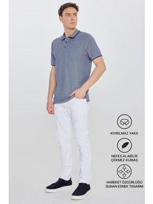 Altınyıldız Classics Erkek Çekmeyen Pamuklu Kumaş Regular Fit Rahat Kesim Lacivert Kıvrılmaz Polo Yaka Cepli Tişört