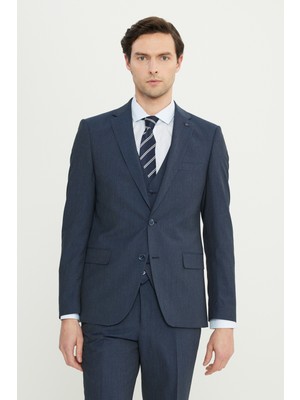 Altınyıldız Classics Erkek Lacivert Slim Fit Dar Kesim Mono Yaka Yelekli Takım Elbise