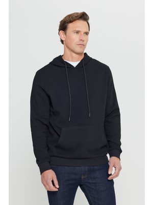 Altınyıldız Classics Erkek Siyah 2 İplik Sıcak Tutan Standart Fit Normal Kesim Kapüşonlu Dokulu Cepli Sweatshirt