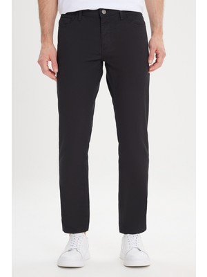 Altınyıldız Classics Erkek Siyah Slim Fit Dar Kesim 5 Cep Armürlü Esnek Pantolon