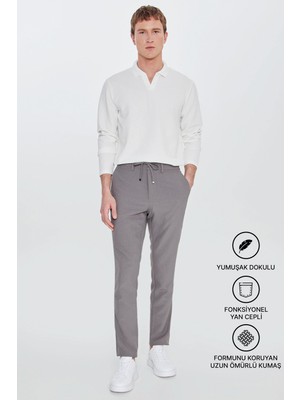 Altınyıldız Classics Erkek Antrasit Slim Fit Dar Kesim Beli Bağlamalı Yan Cepli Casual Jogger Pantolon